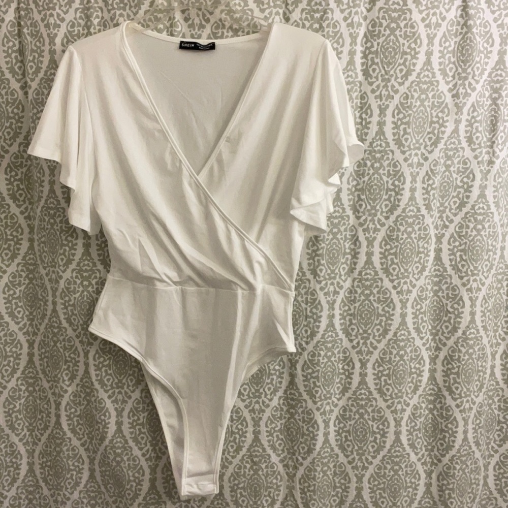 NWT White Butterfly Sleeve Bodysuit